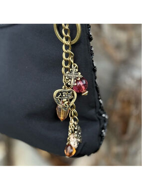 NEW Crimson Crosses Crystal Beaded Bag Charm Keychain Handmade One of a Kind